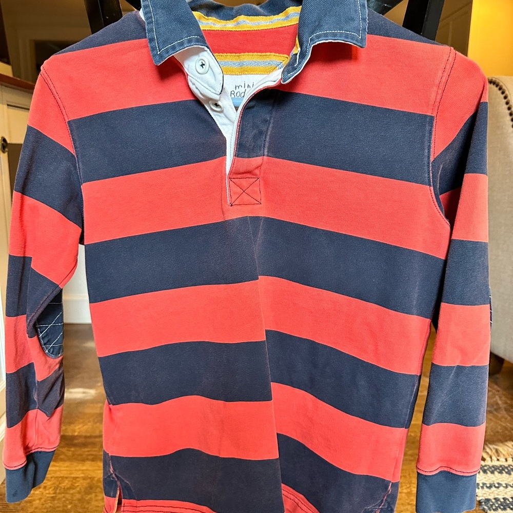 Boys Mini Boden Long Sleeve Striped Rugby Shirt - Size 9y-10